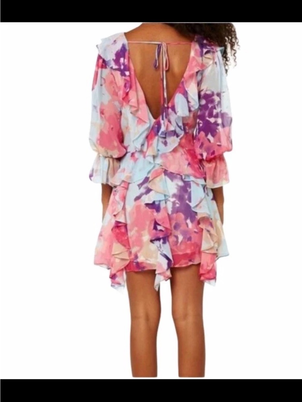 Misa Los Angeles Multicolor Ruffle Floral Mini Dress - Blue, Pink, Purple - Picture 5 of 6